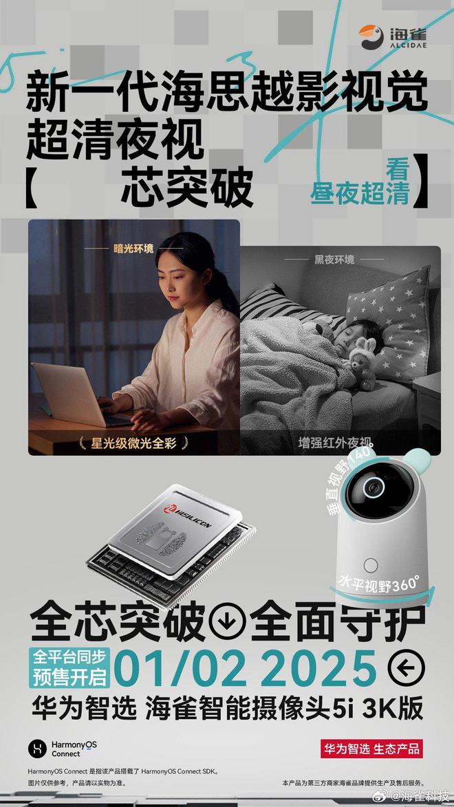 搭载海思越影芯片海雀智能摄像头5i 3K版开启预售