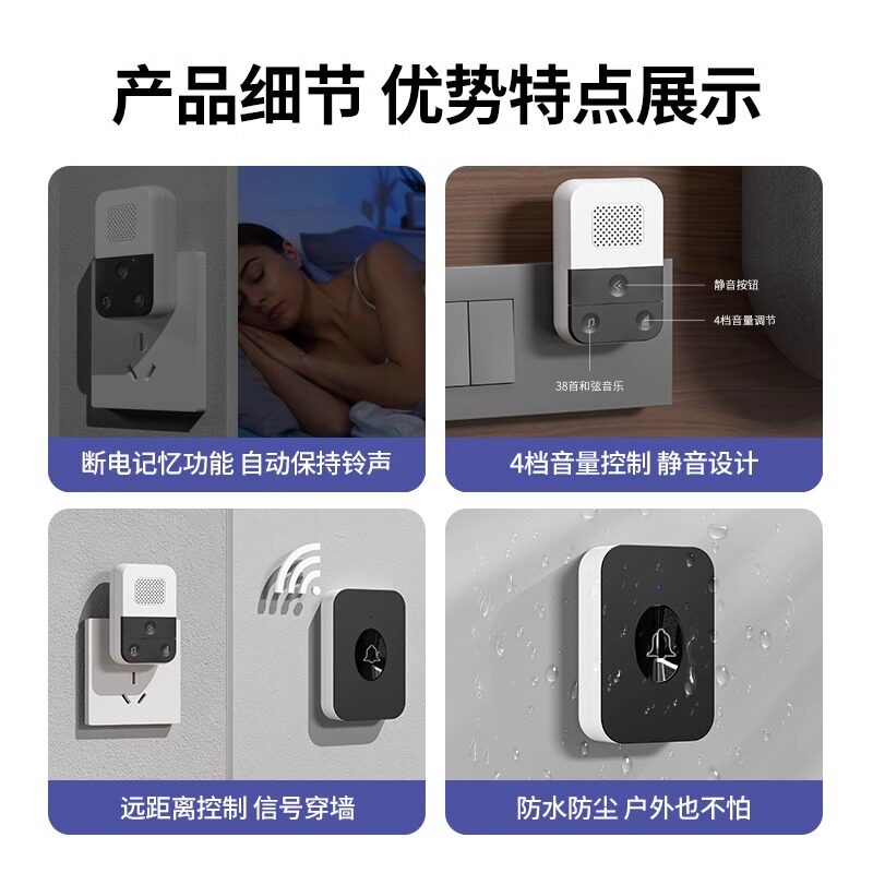 无需布线穿透力强声音洪亮无线门铃(图1)